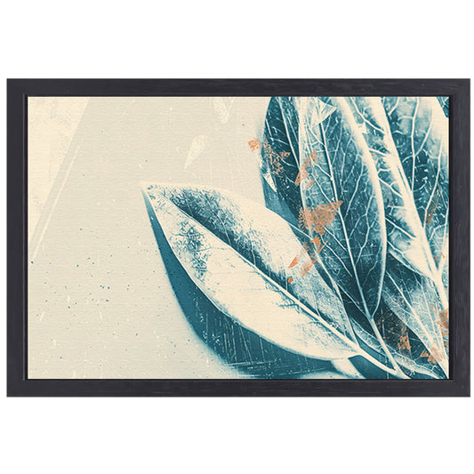 Abstracte blauwe bladeren aquarel kunstwerk canvas met baklijst