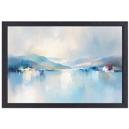 Abstracte rivierlandschap in zachte pastelkleuren canvas met baklijst