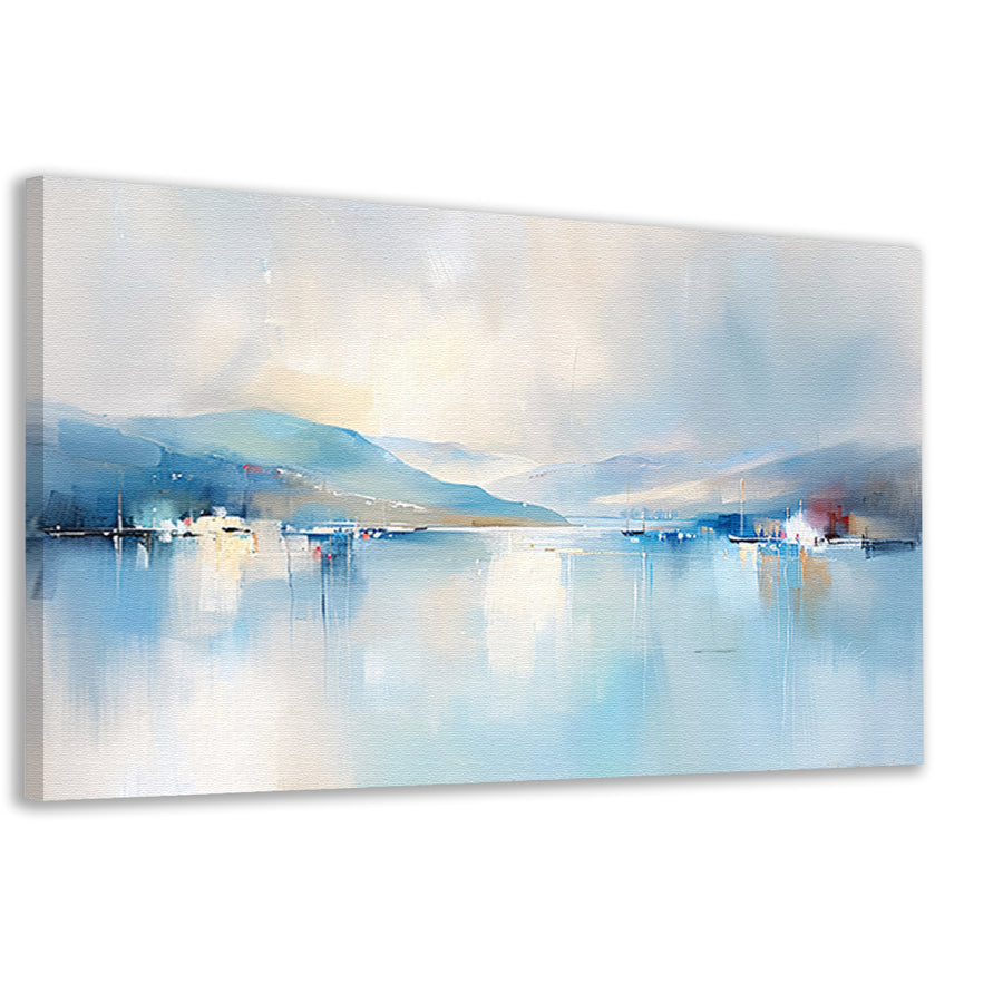 Abstracte rivierlandschap in zachte pastelkleuren canvas