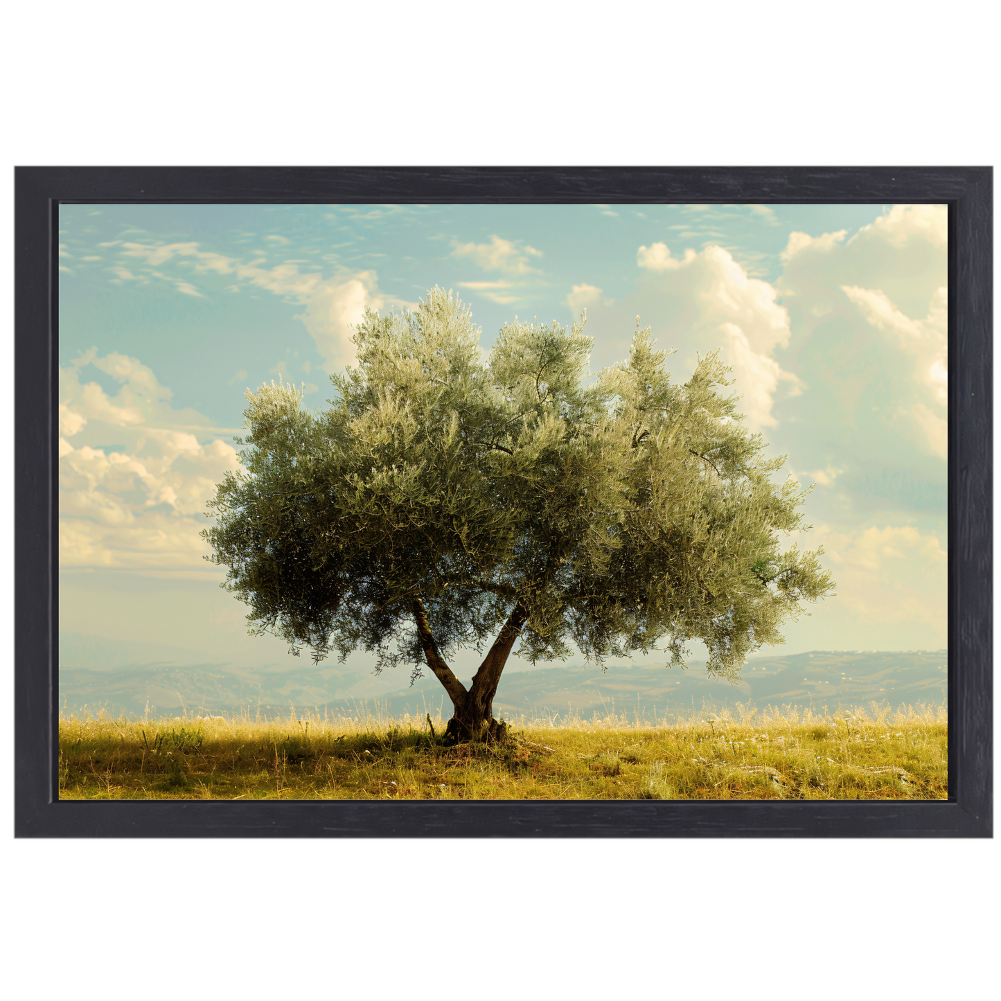 Eenzame boom in een veld canvas met baklijst