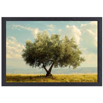 Eenzame boom in een veld canvas met baklijst