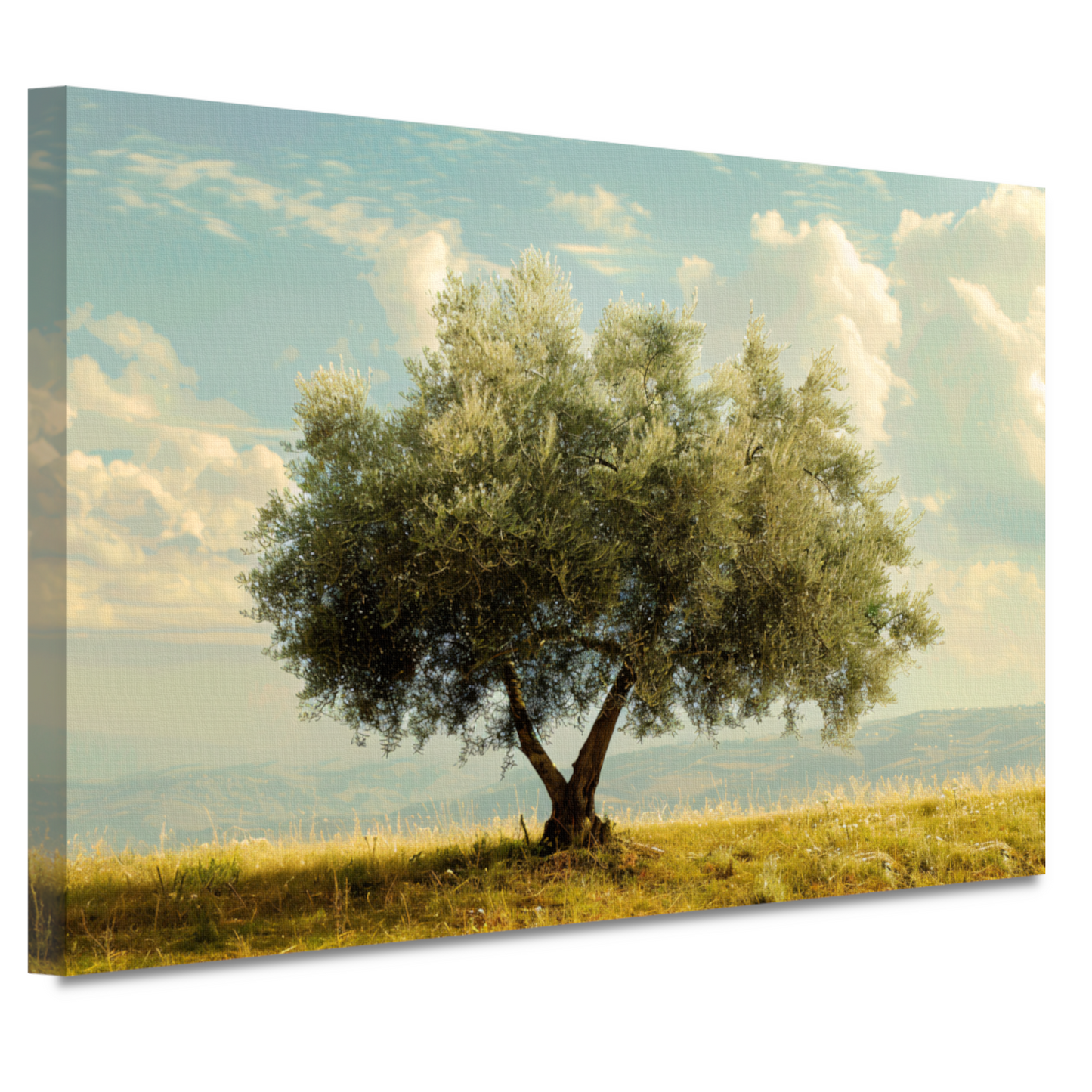 Eenzame boom in een veld canvas