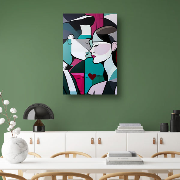 Abstract kussend paar in geometrische stijl poster