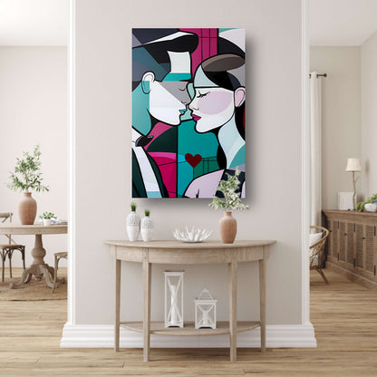 Abstract kussend paar in geometrische stijl poster