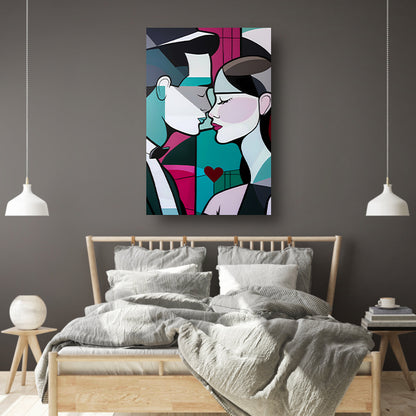 Abstract kussend paar in geometrische stijl poster