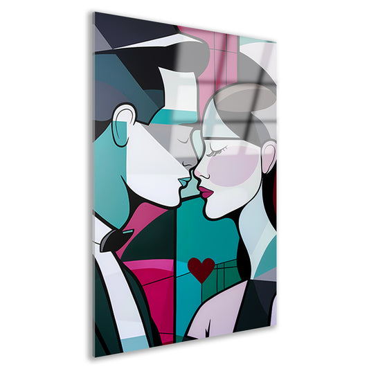 Abstract kussend paar in geometrische stijl acrylglas