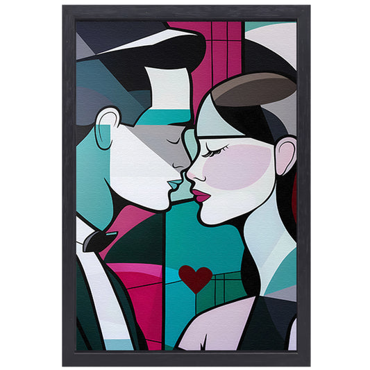 Abstract kussend paar in geometrische stijl canvas met baklijst