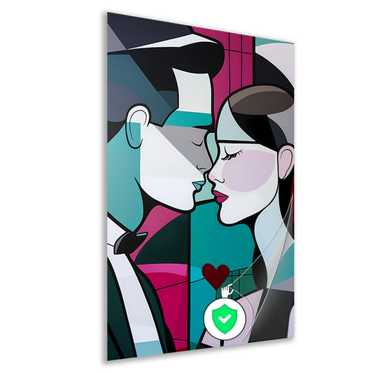 Abstract kussend paar in geometrische stijl poster