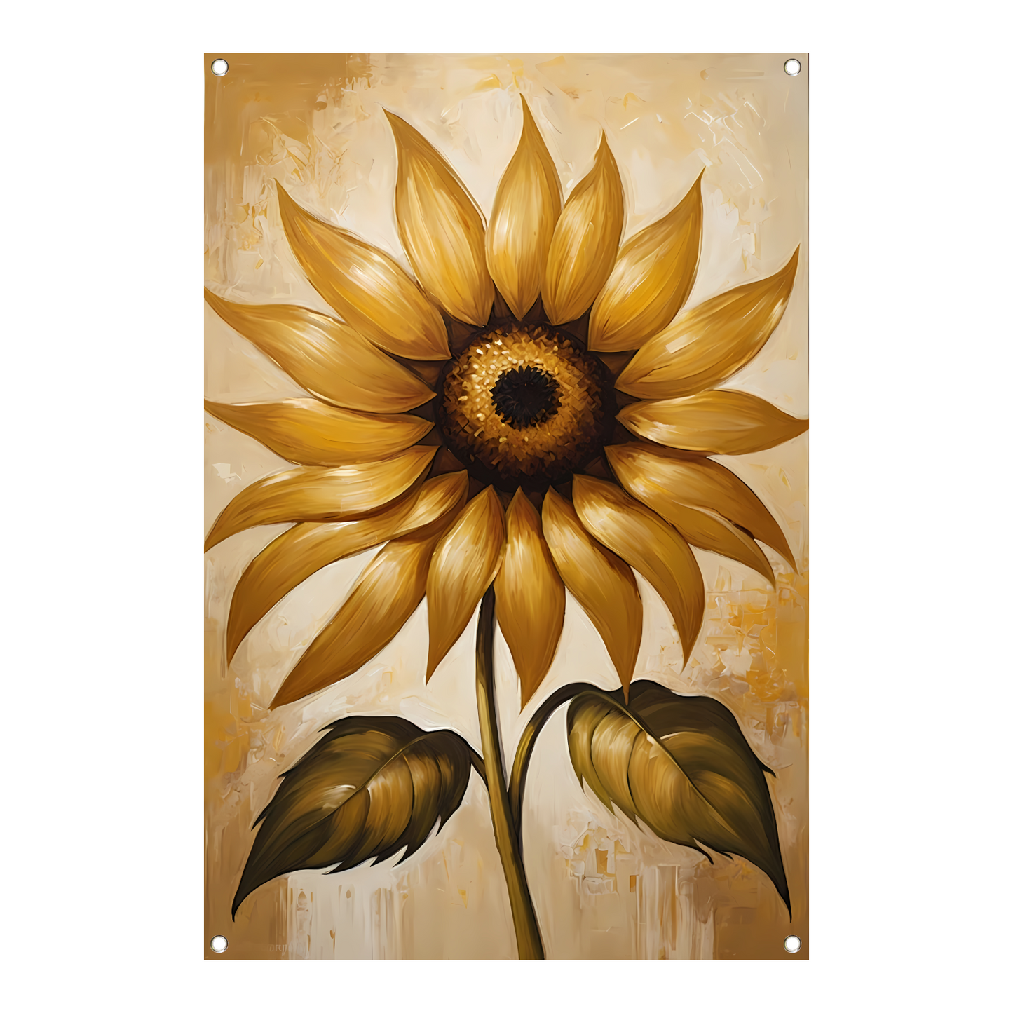 Elegante gouden zonnebloem tegen beige achtergrond tuinposter