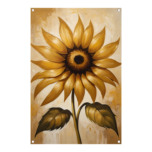 Elegante gouden zonnebloem tegen beige achtergrond tuinposter