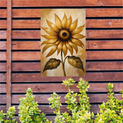 Elegante gouden zonnebloem tegen beige achtergrond tuinposter