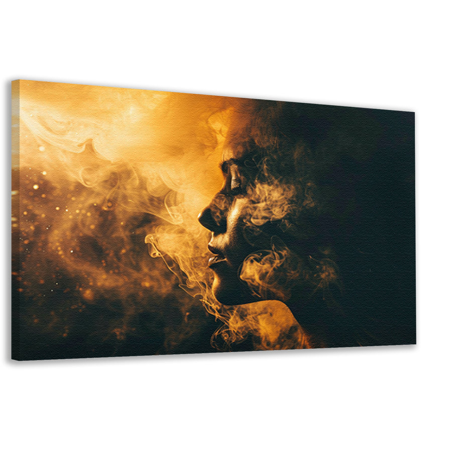 Gouden rook omhult vrouwelijk silhouetcanvas