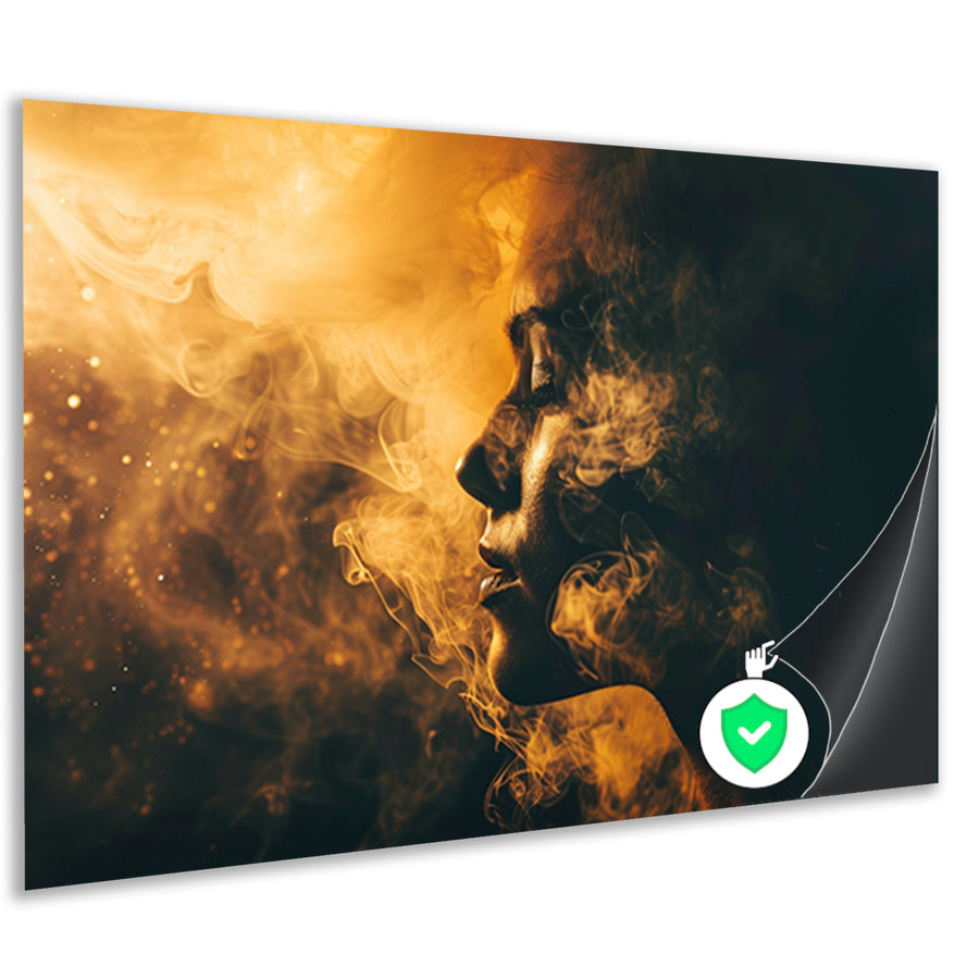 Gouden rook omhult vrouwelijk silhouet poster