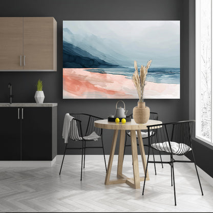 Abstract strandlandschap met bergen en mist canvas met baklijst