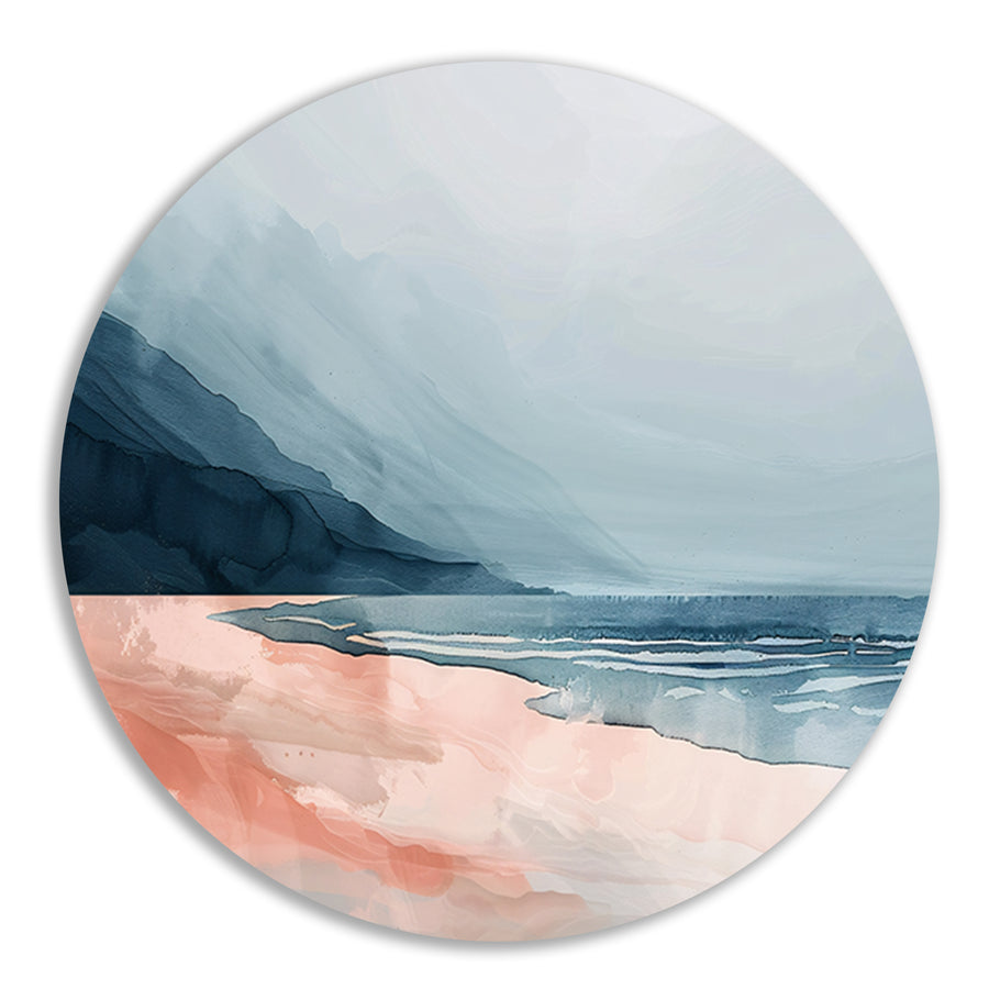 Abstract strandlandschap met bergen en mist forex muurcirkel