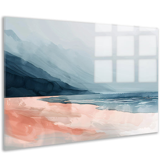 Abstract strandlandschap met bergen en mist acrylglas
