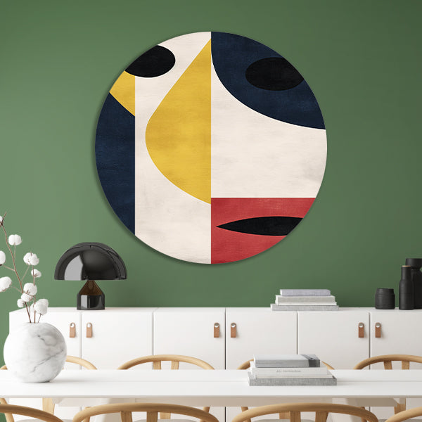 Abstract geometrisch gezicht met sterke contrasten forex muurcirkel