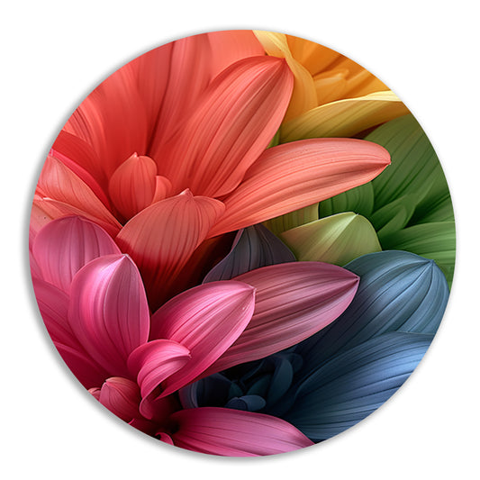 Abstract bloemen in levendige kleuren aluminium muurcirkel