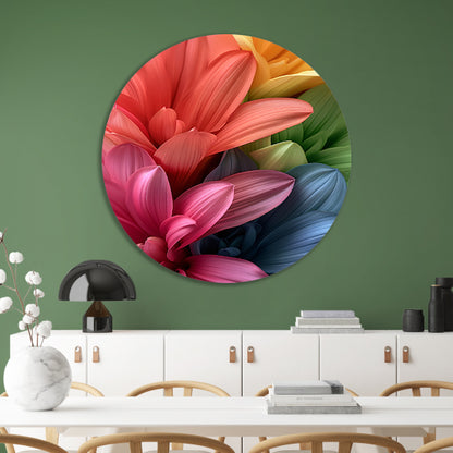 Abstract bloemen in levendige kleuren aluminium muurcirkel