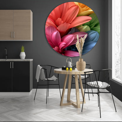 Abstract bloemen in levendige kleuren aluminium muurcirkel