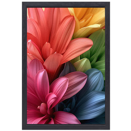 Abstract bloemen in levendige kleuren canvas met baklijst