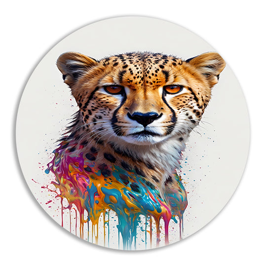 Abstract Cheetah in Kleurexplosie aluminium muurcirkel