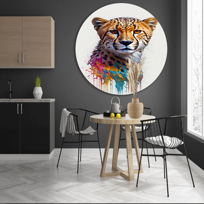 Abstract Cheetah in Kleurexplosie aluminium muurcirkel