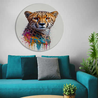 Abstract Cheetah in Kleurexplosie aluminium muurcirkel