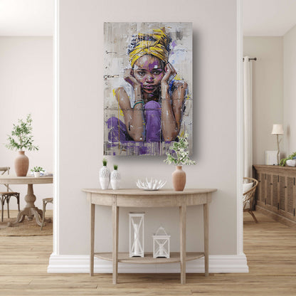 Realistisch schilderij van een Afrikaanse vrouw canvas