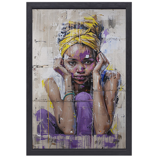 Realistisch schilderij van een Afrikaanse vrouw canvas met baklijst