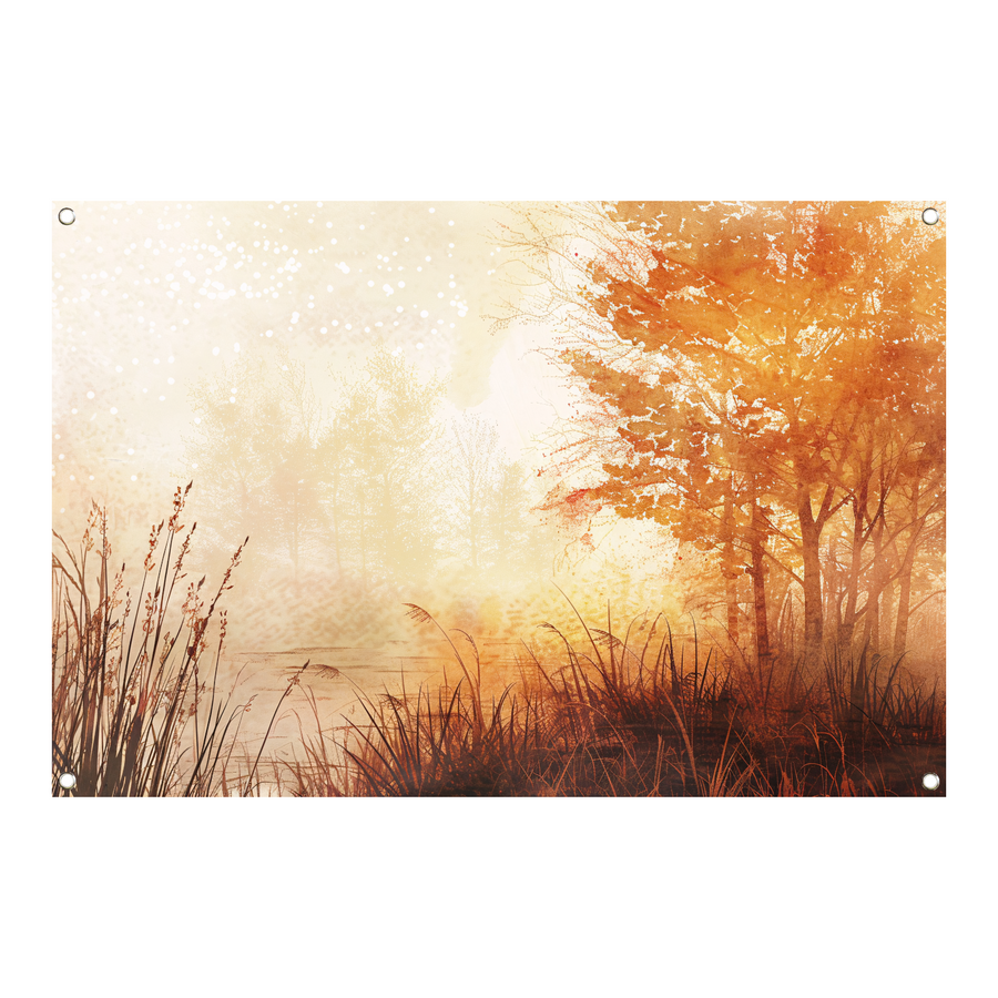 Herfstbos in Warme Sepia Ochtendgloed tuinposter