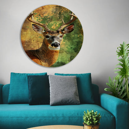 Dynamisch hertenportret met abstracte achtergrond aluminium muurcirkel