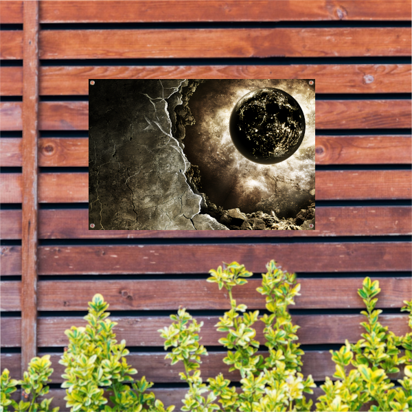 Planeet ontsnapt uit portaal tuinposter