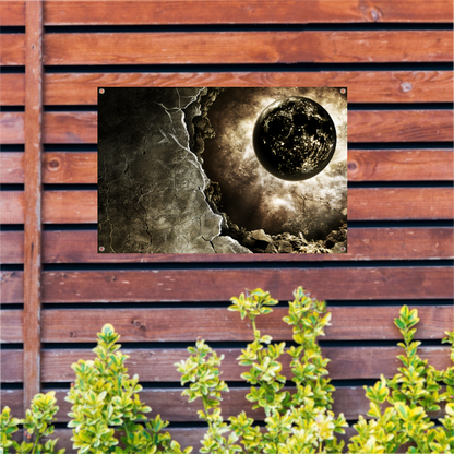 Planeet ontsnapt uit portaal tuinposter