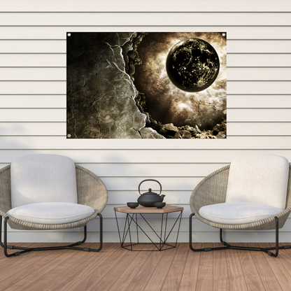 Planeet ontsnapt uit portaal tuinposter
