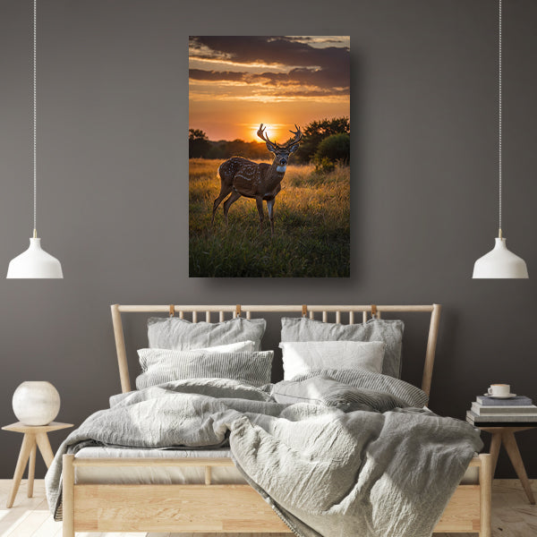 Majestueus hert bij prachtige zonsondergang poster