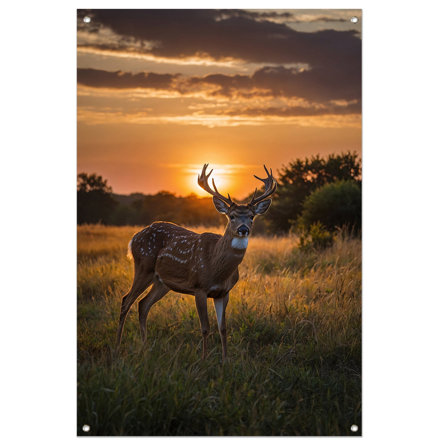 Majestueus hert bij prachtige zonsondergang tuinposter