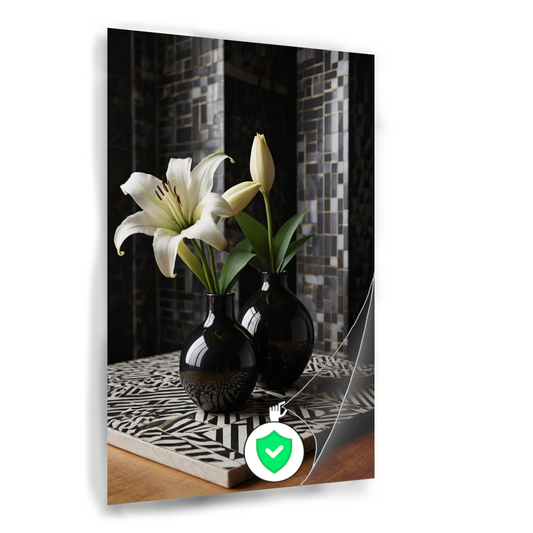 Stilleven met Lelies in Zwart-Witte Vazen poster