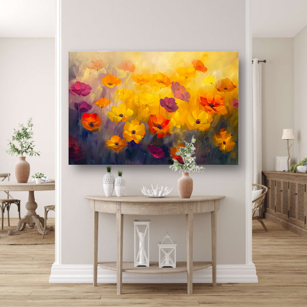 Abstract schilderij van kleurrijk bloemenveld acrylglas