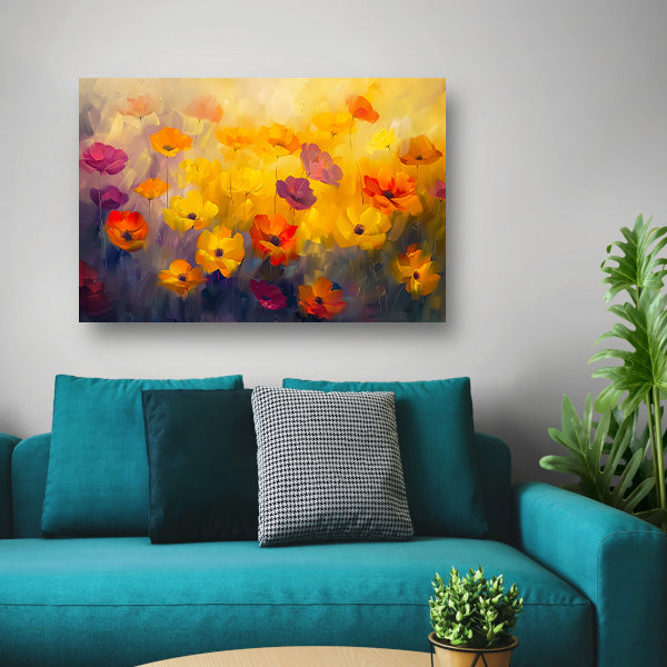 Abstract schilderij van kleurrijk bloemenveld acrylglas