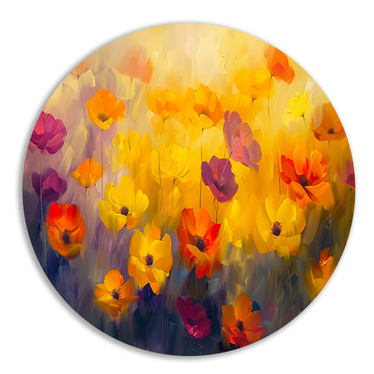 Abstract schilderij van kleurrijk bloemenveld forex muurcirkel