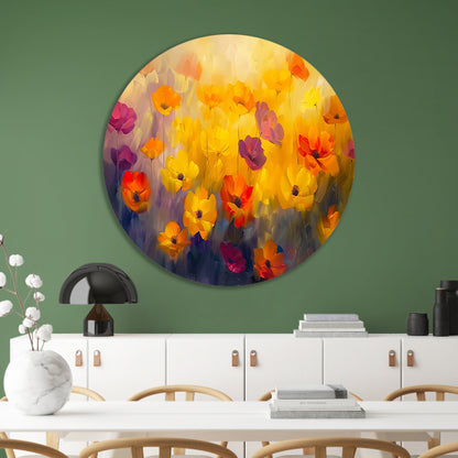 Abstract schilderij van kleurrijk bloemenveld forex muurcirkel