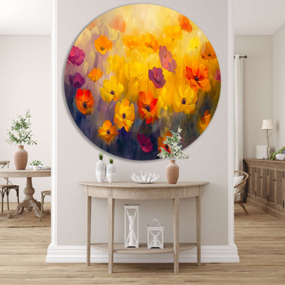 Abstract schilderij van kleurrijk bloemenveld forex muurcirkel