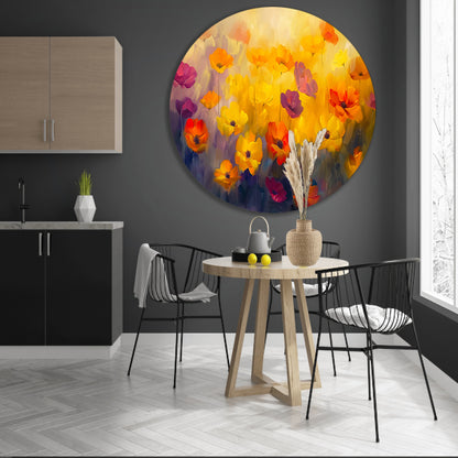 Abstract schilderij van kleurrijk bloemenveld forex muurcirkel