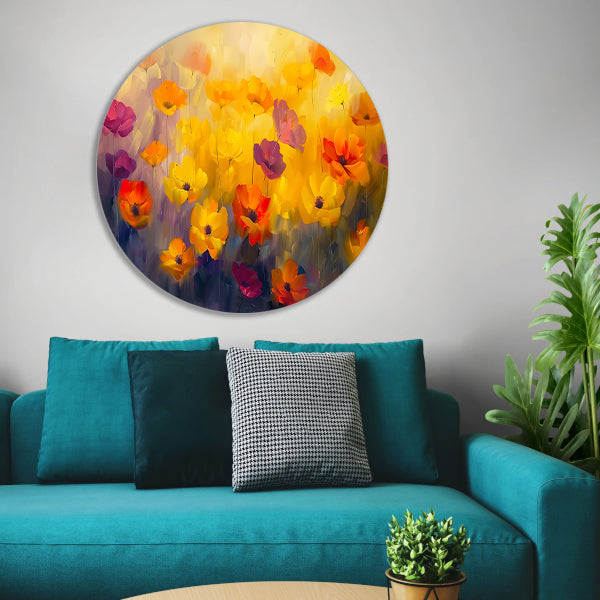 Abstract schilderij van kleurrijk bloemenveld forex muurcirkel