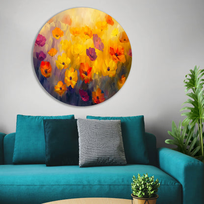 Abstract schilderij van kleurrijk bloemenveld forex muurcirkel