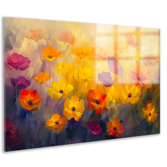 Abstract schilderij van kleurrijk bloemenveld acrylglas