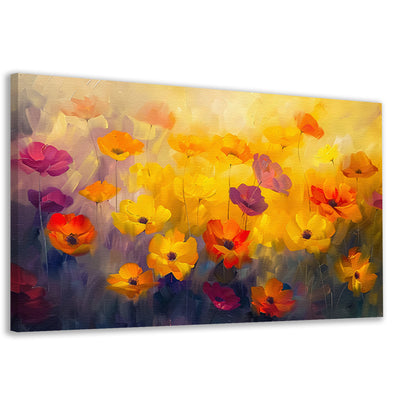 Abstract schilderij van kleurrijk bloemenveld canvas