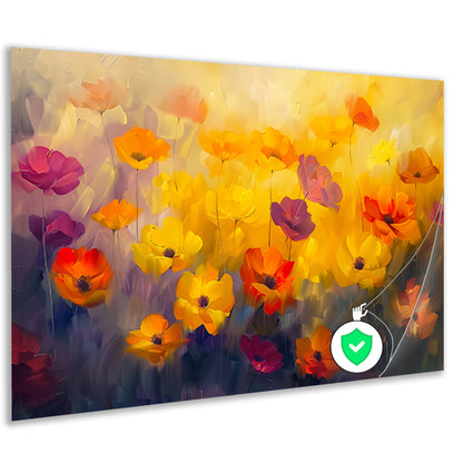 Abstract schilderij van kleurrijk bloemenveld poster