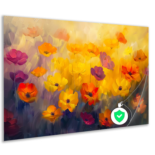 Abstract schilderij van kleurrijk bloemenveld poster